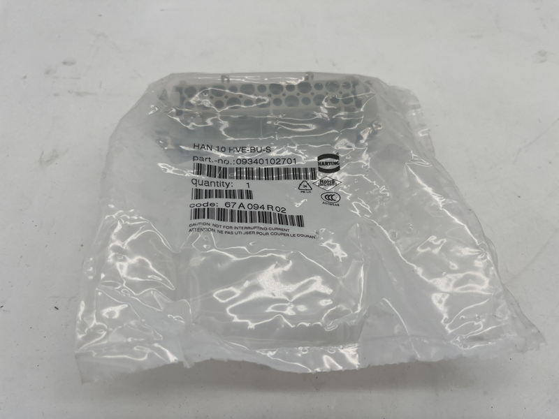 Han 10HvE with 2 switching contacts Socket insert (F) Screw connection, 12-pole 10/2+PE 830V - 500V 09340102701