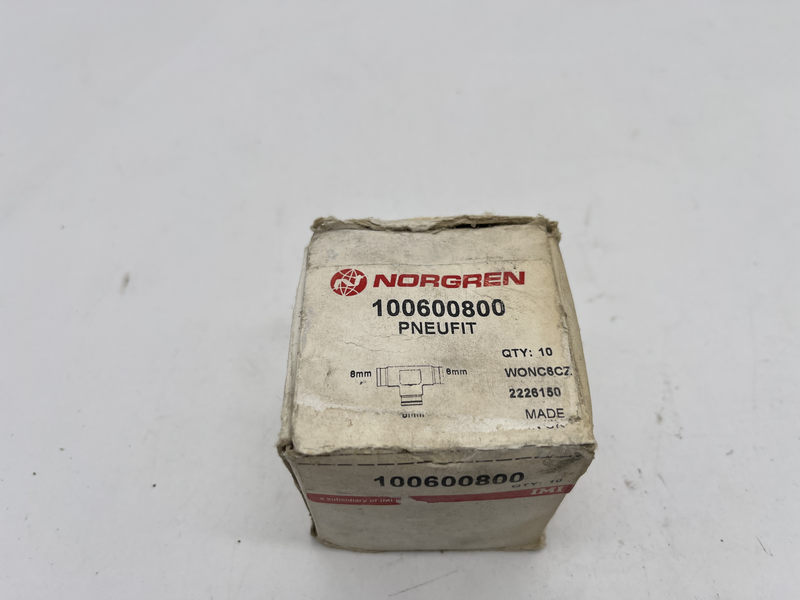 Raccordo pneumatico, connettore, Connettore a T, 18 bar, 8 mm, ottone, PNEUFIT 10 Confezione da 10pezzi 100600800