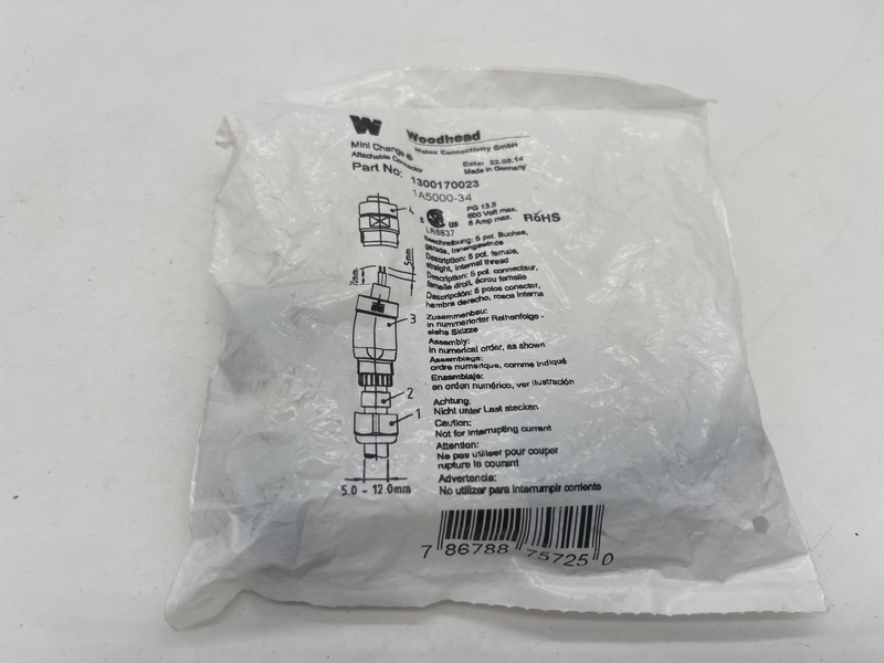 Mini change attachable connector 5 pole female straight internal threated 1300170023