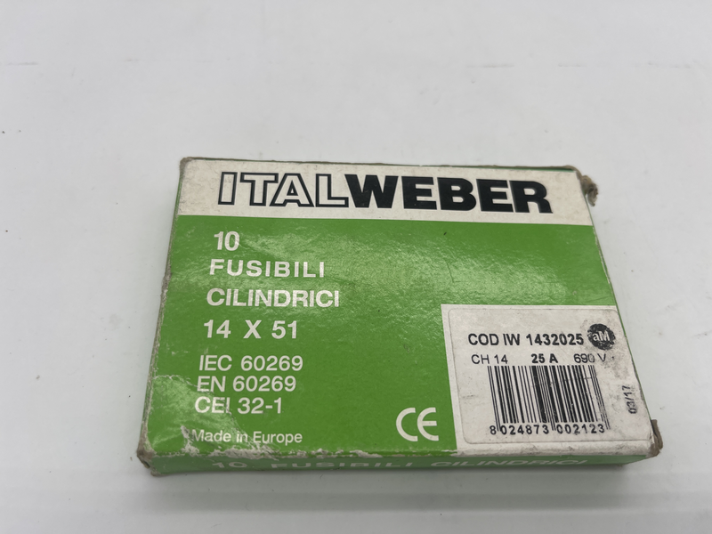 Fusibile cilindrico 14 x 51 mm - Tipo: CH14 - Curva: aM - Corrente = 25A 1432025