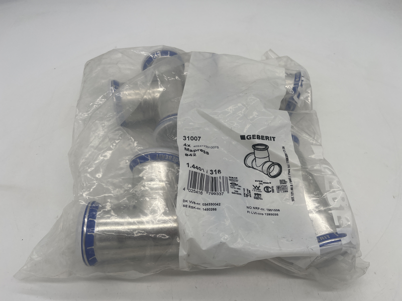 Raccordo a t in acciaio inox diametro 42 confezione da 4 pezzi 31007