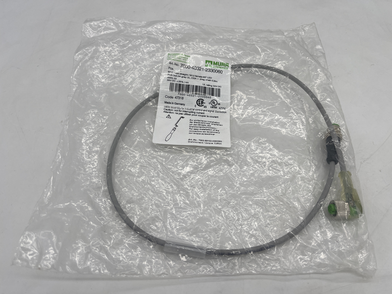 M12 male straight / m12 female 90^ led pur 3x0,34 grey ul,csa+drag chain 0,6 metri 7000-40321-2330060