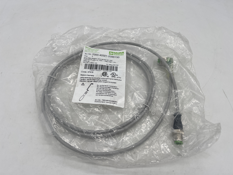 M12 male straight / m12 female 90^ led pur 3x0,34 grey ul,csa+drag chain 1,5 metri awg22 24vdc +-25% 4a 7000-40321-2330150