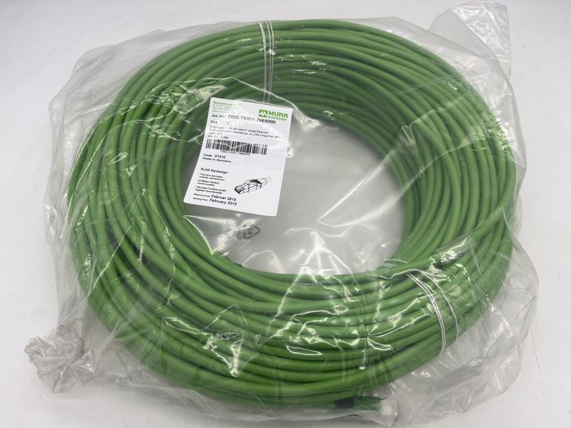 Rj45 male 0*/rj45 male 0* shielded ethernet pur 2x2xawg22 shielded gn ul.csa+drag chain 90 metri awg 22/7 60vdc/1,76a 7000-74301-7969000