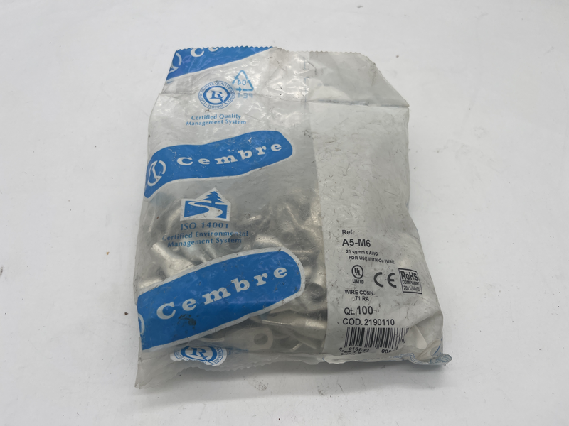 Confezione da 100 pezzi capicorda 25 smmq 4 awg A5-m6