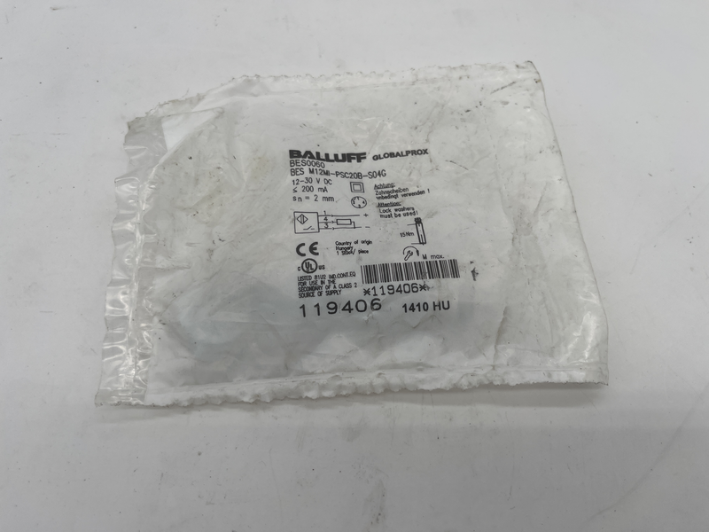 INDUCTIVE Sensor, M12, 2MM Range Flush, PNP NO, M12 Connector BES M12MI-PSC20B-S04G