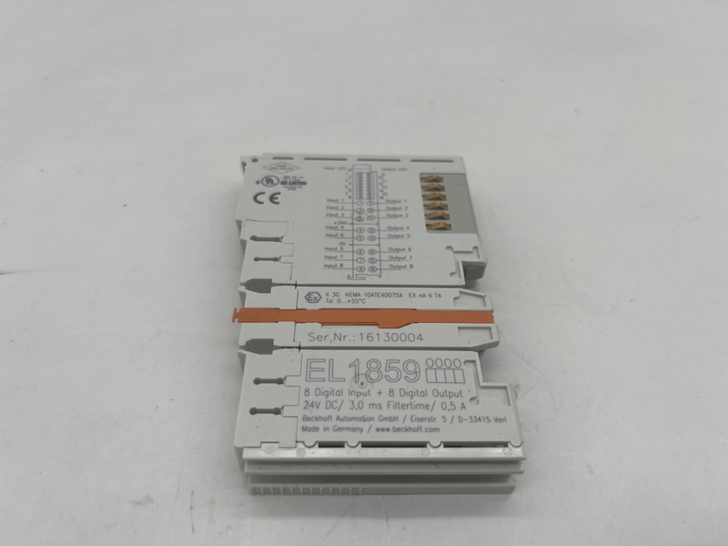 EtherCAT Terminal combines eight digital inputs and eight digital outputs on a single device El1859