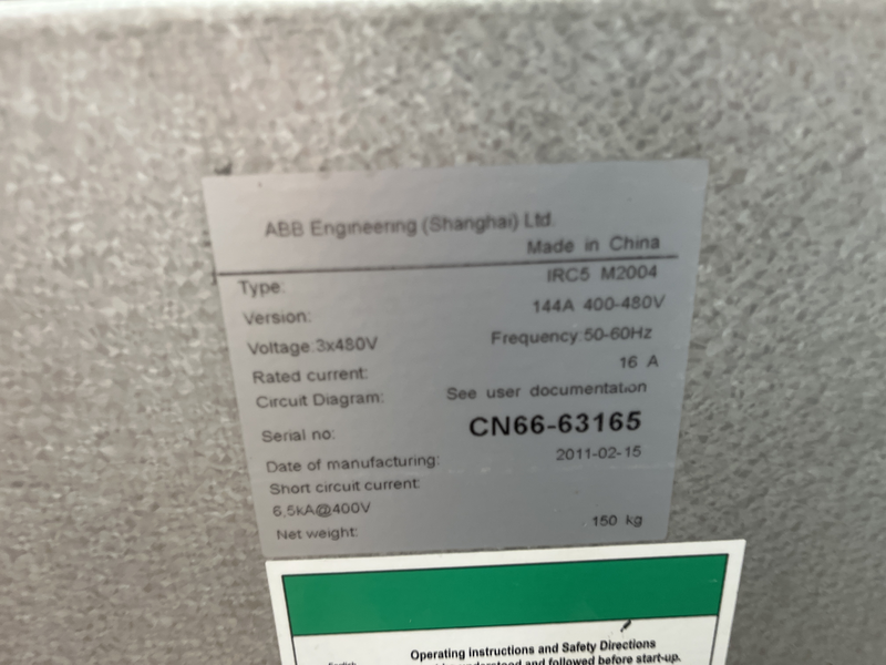 ROBOT ANTROPOMORFO IRB6640-205/2.75 ;ASSI:6 ;SBRACCIO: 2750 MM ;PORTATA AL POLSO:205 KG ;PREDISPOSIZIONE:MANIPOLAZIONE ;ANNO DI COSTRUZIONE:2012 ;COMPLETO DI:CAVI DI ALIMENTAZIONE;QUADRO ELETTRICO TIPO:IRC5 M2004 TASTIERINO DI PROGRAMMAZIONE ROBOT RICONDIZIONATO(RIVERNICIATO,OLII DEI RIDUTTORI CAMBIATI,BATTERIE A TAMPONE SOSTITUITE)