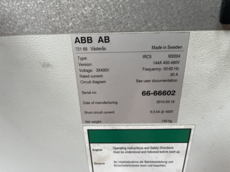 ROBOT ANTROPOMORFO IRB6640-235/2.55 ;ASSI:6 ;SBRACCIO: 2550 MM ;PORTATA AL POLSO: 235 KG ;PREDISPOSIZIONE:MANIPOLAZIONE ;ANNO DI COSTRUZIONE:2011 ;COMPLETO DI:CAVI DI ALIMENTAZIONE;QUADRO ELETTRICO TIPO: IRC5 M2004 TASTIERINO DI PROGRAMMAZIONE ROBOT RICONDIZIONATO(RIVERNICIATO,OLII DEI RIDUTTORI CAMBIATI,BATTERIE A TAMPONE SOSTITUITE)