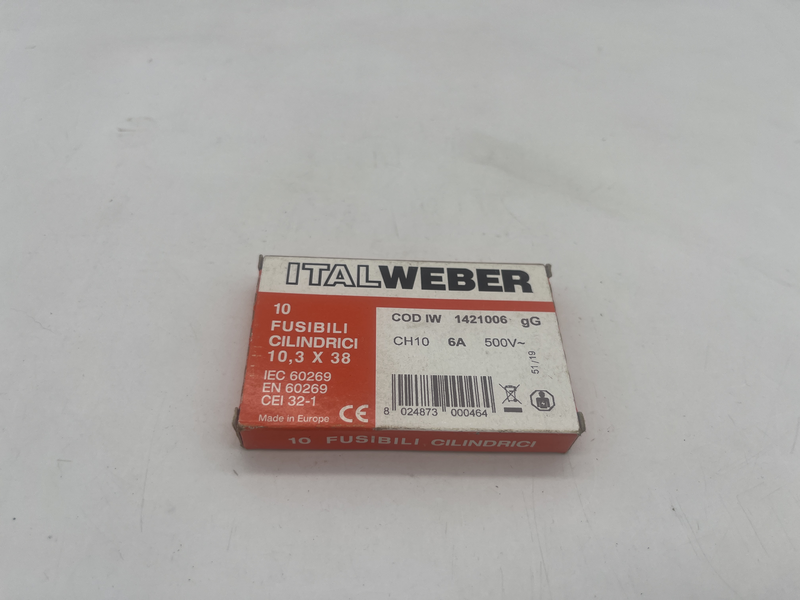 Fusibili 6 a 500v 10,3x38 confezione da 10 pezzi Iw 1421006