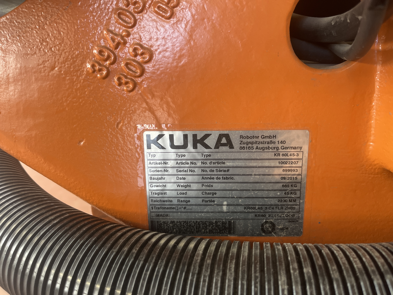ROBOT ANTROPOMORFO KR60L45-3; ASSI:6; SBRACCIO:2033 MM ;PORTATA AL POLSO:60 KG ;PREDISPOSIZIONE:MANIPOLAZIONE ;ANNO DI COSTRUZIONE:2015 ;COMPLETO DI:CAVI DI ALIMENTAZIONE;QUADRO ELETTRICO TIPO:KRC4 TASTIERINO DI PROGRAMMAZIONE ROBOT RICONDIZIONATO(RIVERNICIATO,OLII DEI RIDUTTORI CAMBIATI,BATTERIE A TAMPONE SOSTITUITE)