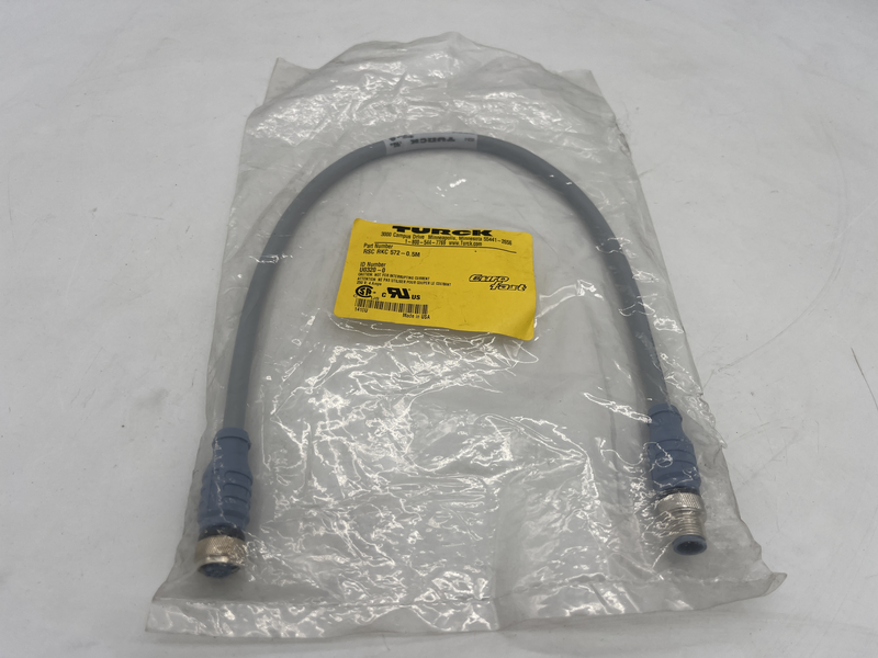M12 female connector, straight, A-coded. M12 male connector, straight, A-coded. Cable length: 0.5 m Rsc rkc 572-0.5m