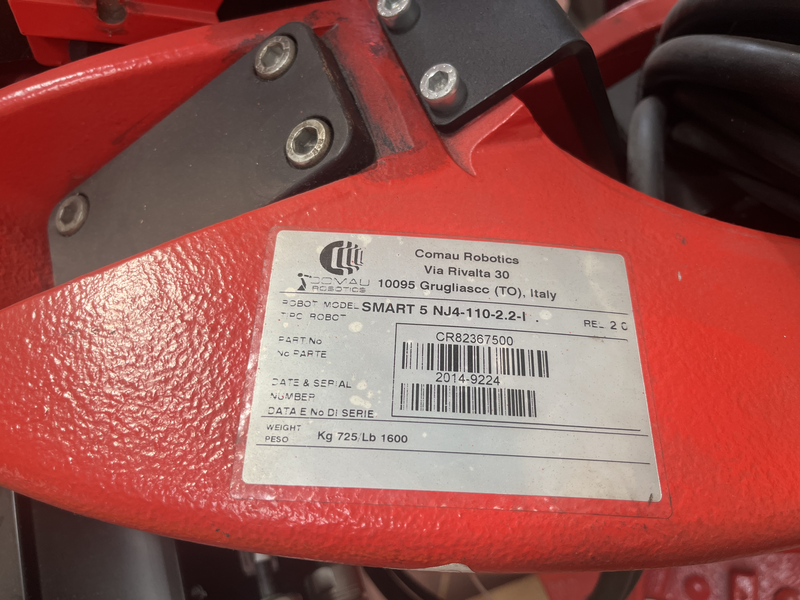 ROBOT ANTROPOMORFO SMART 5 NJ4-110-2.2-I; ASSI:6 ;SBRACCIO:2200 MM ;PORTATA AL POLSO:110 KG ;PREDISPOSIZIONE:PUNTATURA ;ANNO DI COSTRUZIONE:2014 ;COMPLETO DI:CAVI DI ALIMENTAZIONE;QUADRO ELETTRICO TIPO:C5G ACC2 TASTIERINO DI PROGRAMMAZIONE ROBOT NUOVO