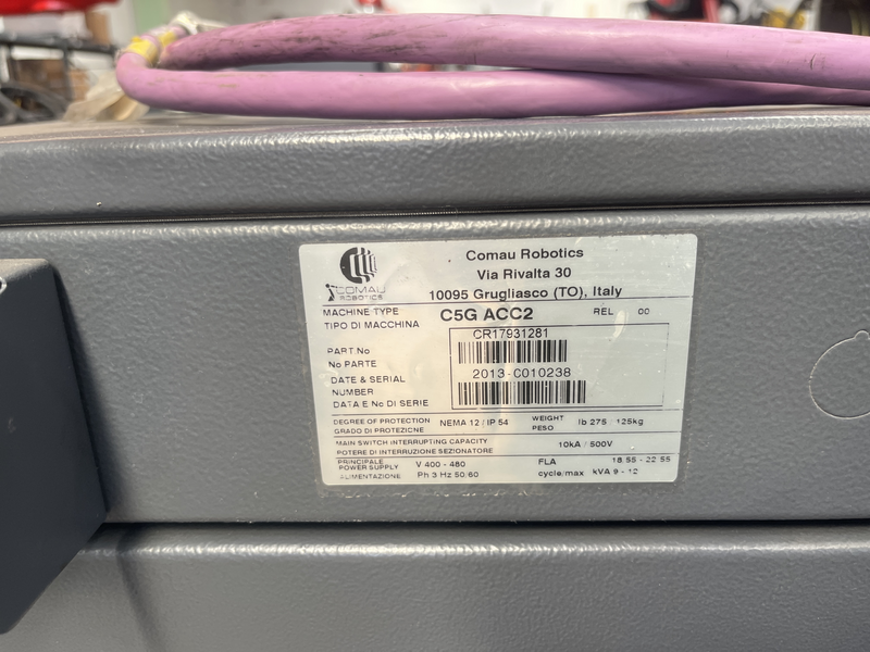 ROBOT ANTROPOMORFO SMART 5 NJ4-110-2.2-I; ASSI:6 ;SBRACCIO:2200 MM ;PORTATA AL POLSO:110 KG ;PREDISPOSIZIONE:PUNTATURA ;ANNO DI COSTRUZIONE:2014 ;COMPLETO DI:CAVI DI ALIMENTAZIONE;QUADRO ELETTRICO TIPO:C5G ACC2 TASTIERINO DI PROGRAMMAZIONE ROBOT NUOVO