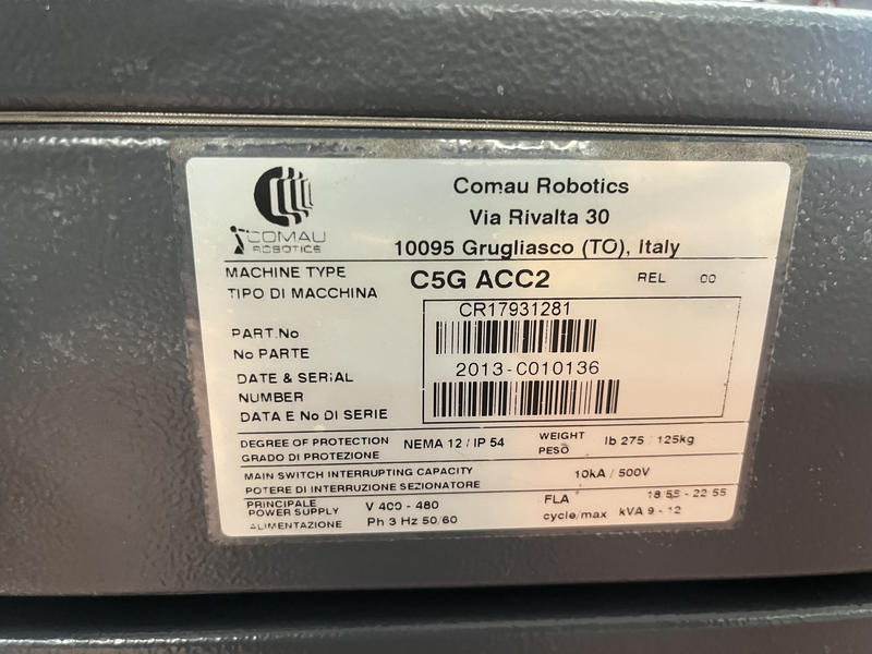 ROBOT ANTROPOMORFO SMART 5 NJ60-2.2 ;ASSI:6 ;SBRACCIO:2200 MM ;PORTATA AL POLSO:60 KG ;PREDISPOSIZIONE:MANIPOLAZIONE ;ANNO DI COSTRUZIONE:2013 ;COMPLETO DI:CAVI DI ALIMENTAZIONE;QUADRO ELETTRICO TIPO:C5G ACC2 -TASTIERINO DI PROGRAMMAZIONE ROBOT TESTATO FUNZIONANTE CON POSSIBILITA DI POTERLO RICONDIZIONARE(INTERVENTI:VERNICIATURA,SOSTITUZIONE OLII RIDUTTORI E BATTERIE A TAMPONE)