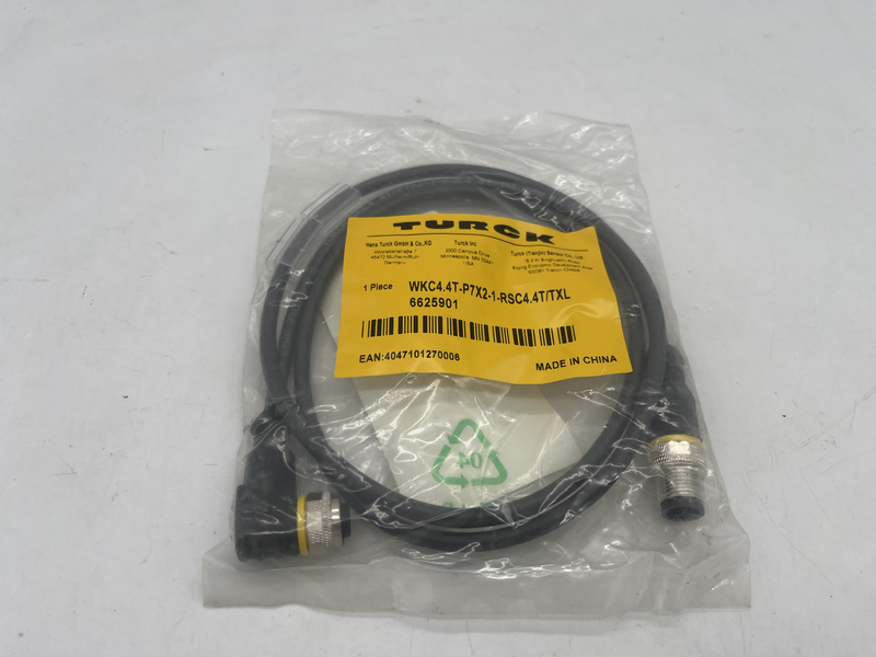 Connector A. Female, M12 × 1, Angled, A-coded. Number of pins. 4. Contacts Wkc4.4t-p7x2-1-rsc4.4t/txl