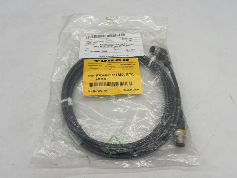 Connector A. Female, M12 × 1, Angled, A-coded. Number of pins. 4. Contacts 2 metri Wkc4.4t-p7x2-rsc4.4t/txl