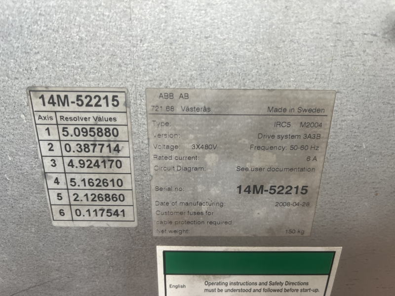 robot antropomorfo ricondizionato IRB 140 M2004 robot variant:irb140 type c ; protection:standard;anno di produzione:2008 ;peso netto:98 kg ;Robot completo di fasci cavi,controllo irc5 m2004 e completo di tastierino di programmazione.il prodotto è in pronta consegna per maggiori informazioni,contattateci tramite email.
